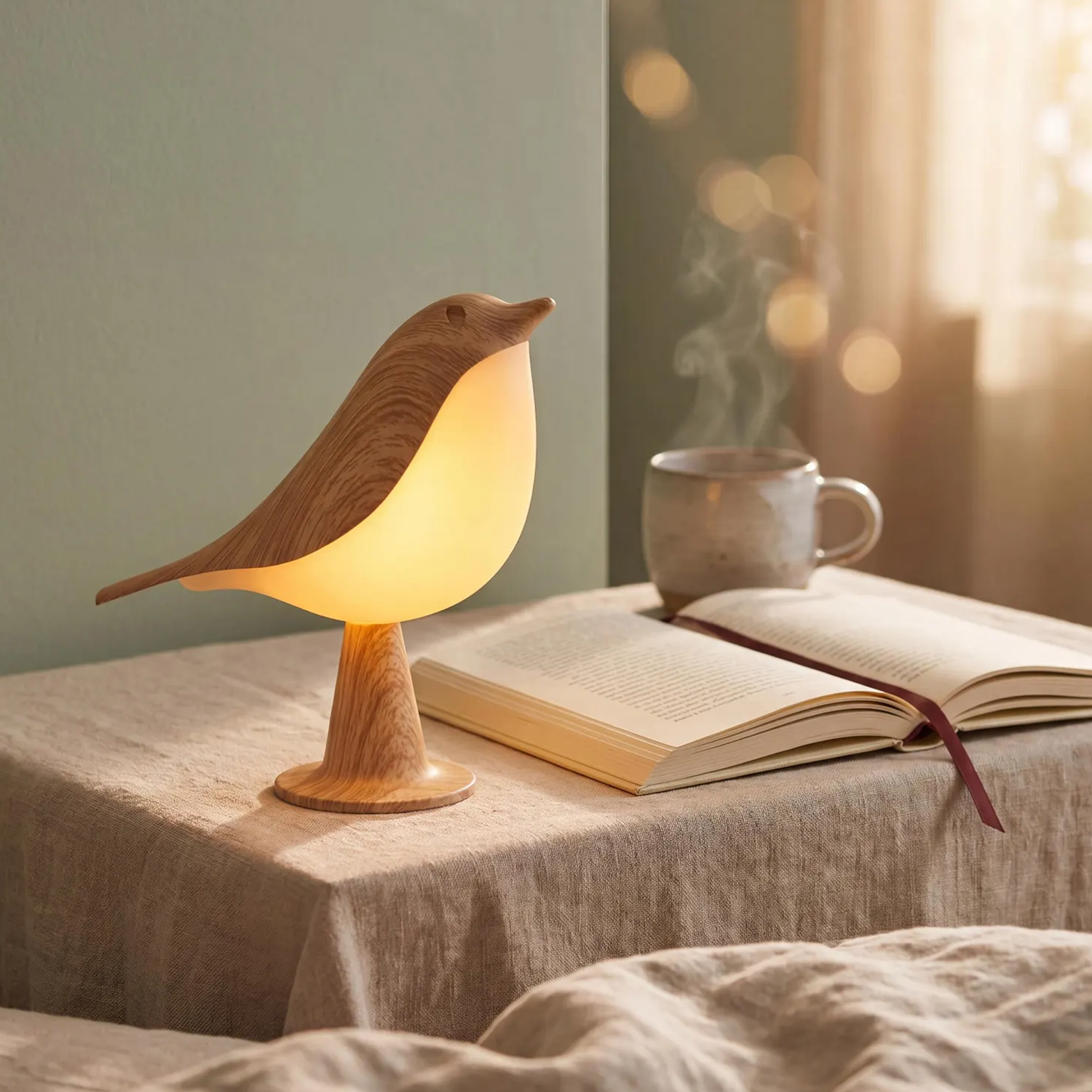 Perched Avian Silhouette Table Light, Warm Tone Decorative Night Lamp With Portable Rechargeable Design