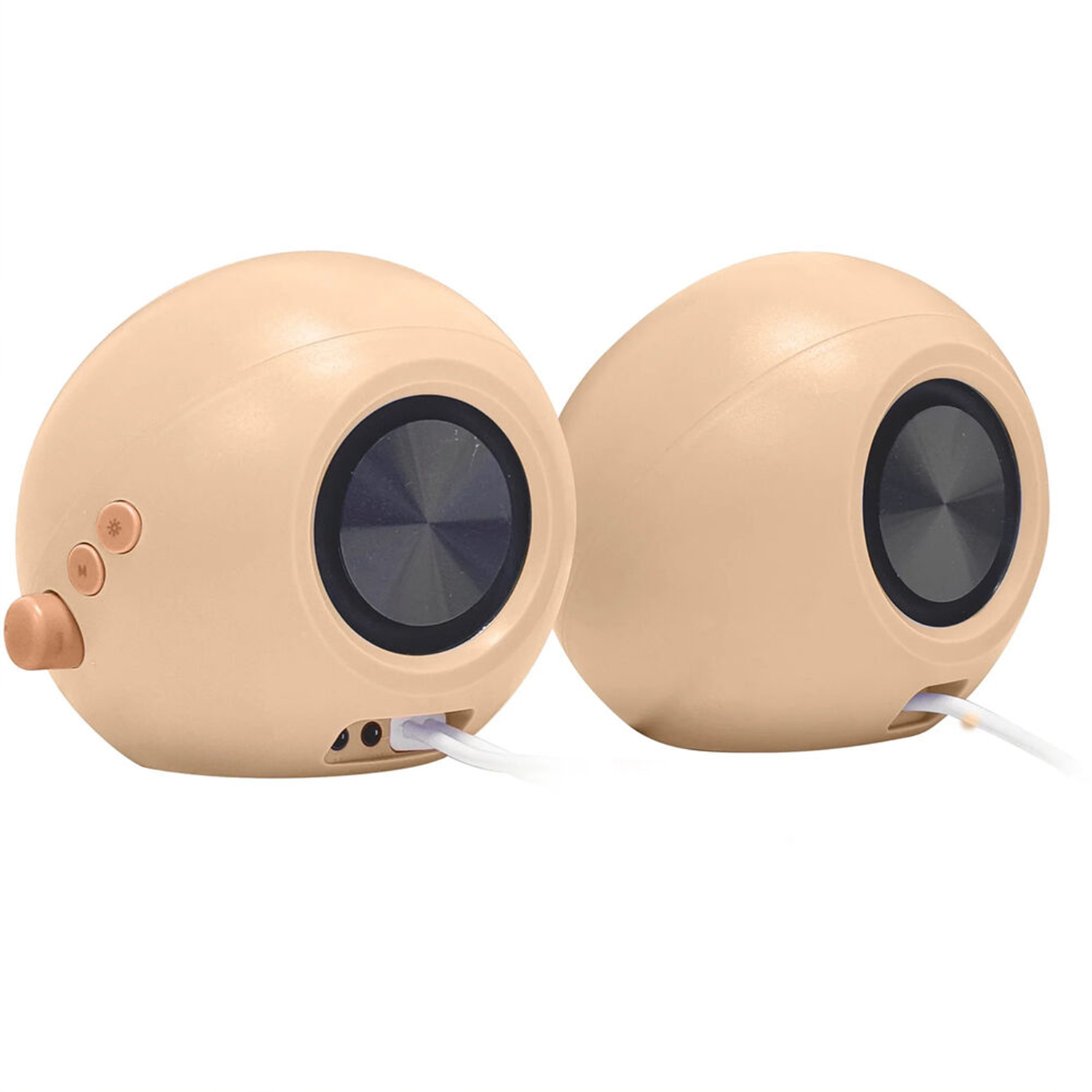 Dual Spherical Desktop Audio Units, Synchronized Pair Bluetooth Speakers With Integrated Control Buttons
